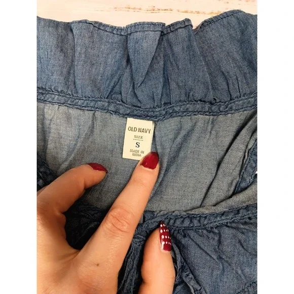 Old Navy Mini Dress Women's Small Blue Chambray Sleeveless Ruffle Neck Hem - Picture 6 of 9